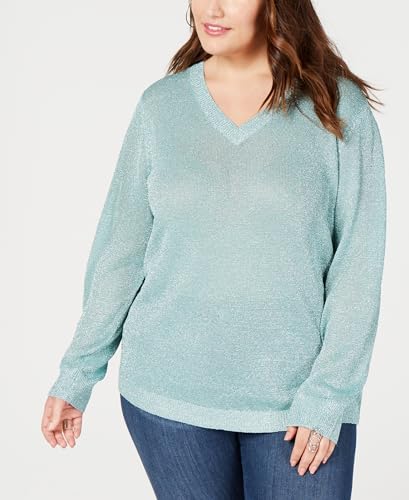 Plus Size V Neck Metallic Sweater