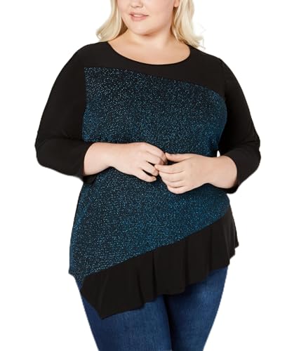 NY Collection Plus Size Asymmetrical Colorblocked Top