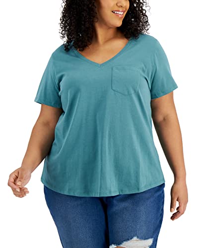 Style & Co Plus Size Cotton Solid V Neck Top