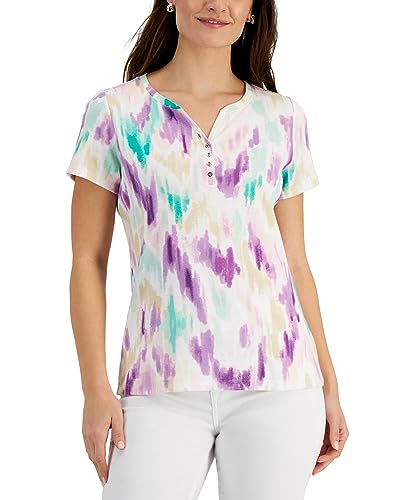 Karen Scott Washed Ikat Henley Top