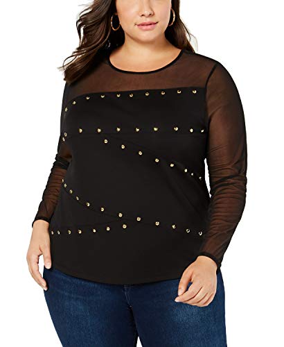 INC Plus Size Embellished Illusion Top