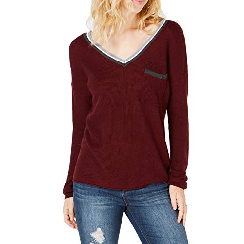 Juniors' Stripe-Trimmed V-Neck Sweater