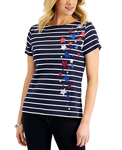 Karen Scott Womens Glitter Star Striped Top