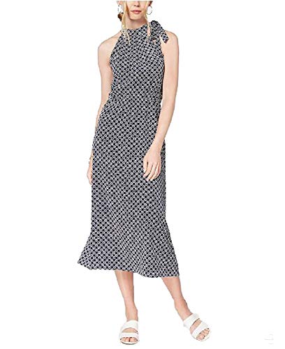 Maison Jules Printed Tie Neck Midi Dress