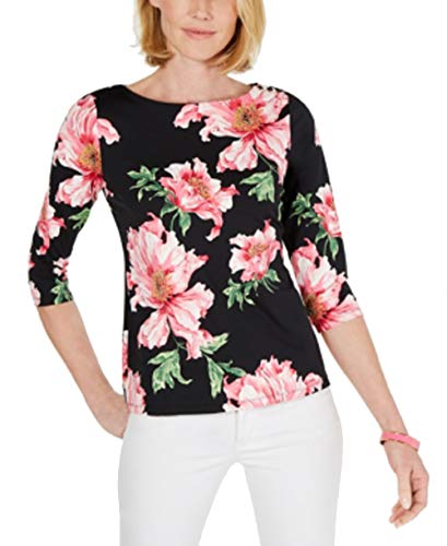 Petite Floral-Print Boat-Neck Top