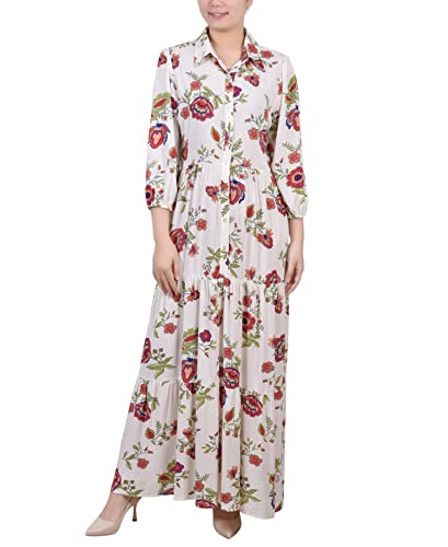 NY Collection Petite 3/4 Sleeve Crinkle Tiered Maxi Dress