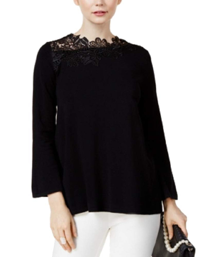 Alfani Petite Asymmetrical Lace Neck Sweater