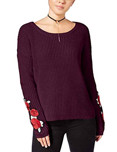 Juniors' Rose-Embroidered Sweater