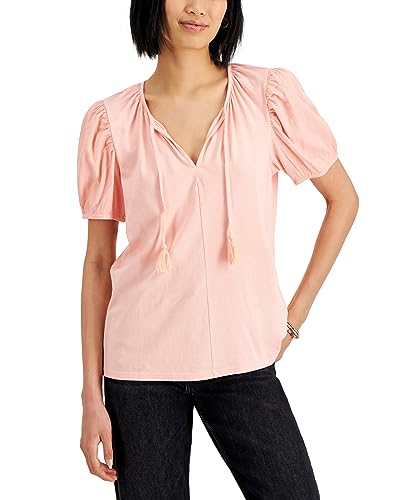 Style & Co Womens Textured Sleeve Tie Neck Top