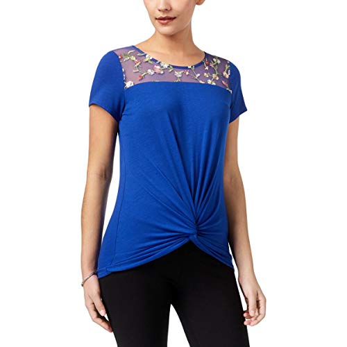 NY Collection Twist Front Illusion Contrast Top