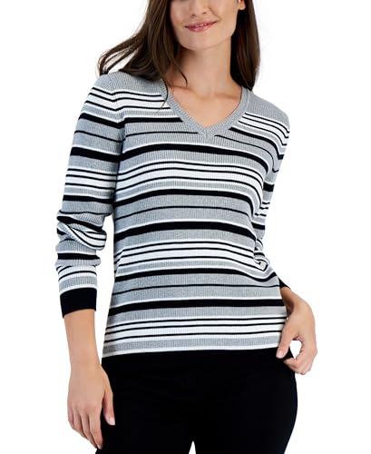 Karen Scott Womens Cotton Striped Iysha Sweater