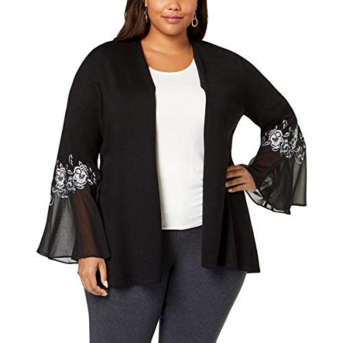 Alfani Plus Size Embroidered Chiffon Sleeve Cardigan