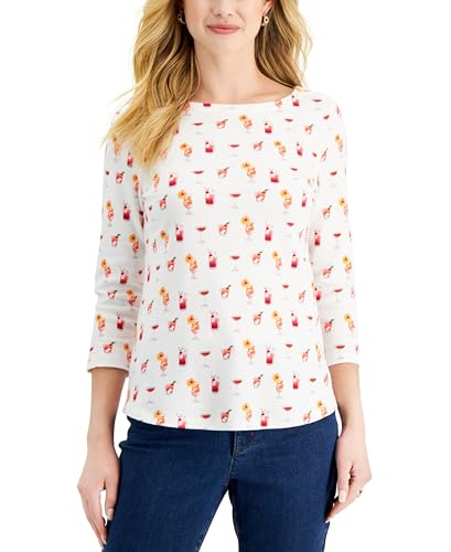 Charter Club Womens Printed 3/4 Sleeve Top