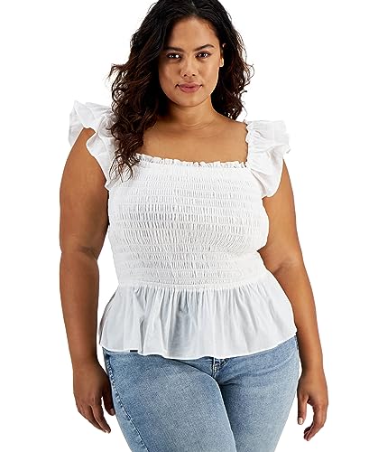 INC International Concepts Plus Size Cotton Smocked Ruffled Top