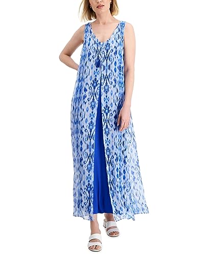 JM Collection Womens Printed Chiffon Overlay Maxi Dress