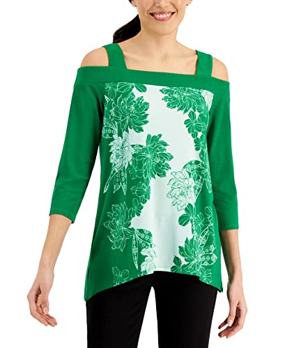 JM Collection Floral Print Cold Shoulder Top