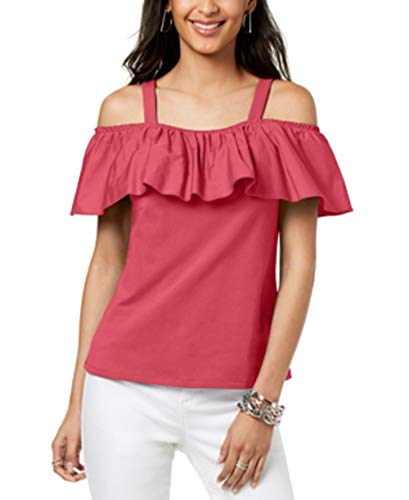 I.N.C. Petite Cold-Shoulder Ruffle Top