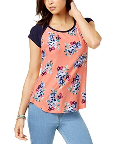Juniors' Floral-Printed Baseball T-Shirt
