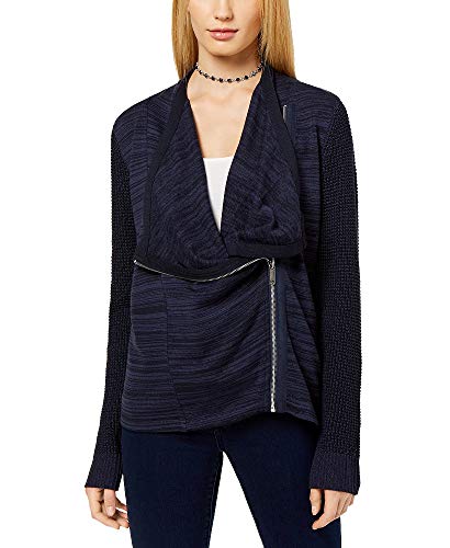 Mixed Knit Zip Front Cardigan
