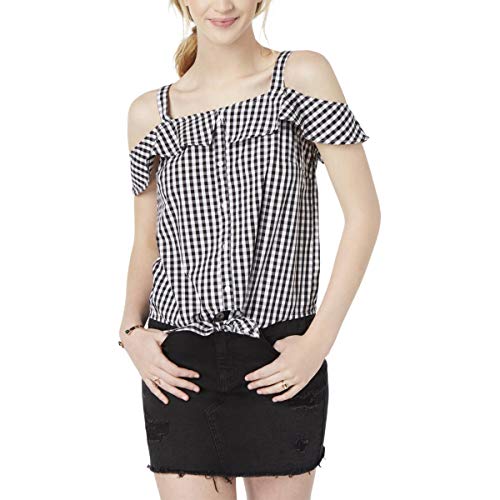 by Ikeddi Juniors' Cotton Cold-Shoulder Gingham Top