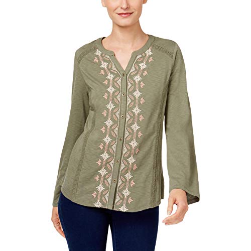 Style & Co Embroidered Split Neck Shirt