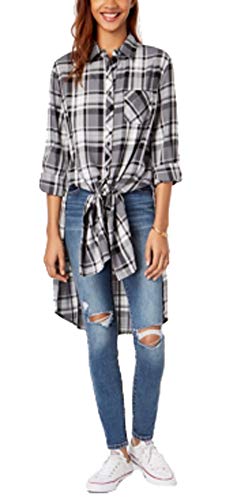 Ultra Flirt By Ikeddi Juniors Plaid Tie Front Tunic