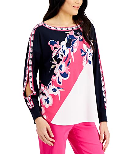 JM Collection Boat Neck Split Sleeve Top