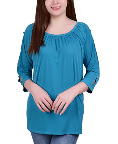 NY Collection Petite Elastic Neck Tunic With Sleeve Cut Outs