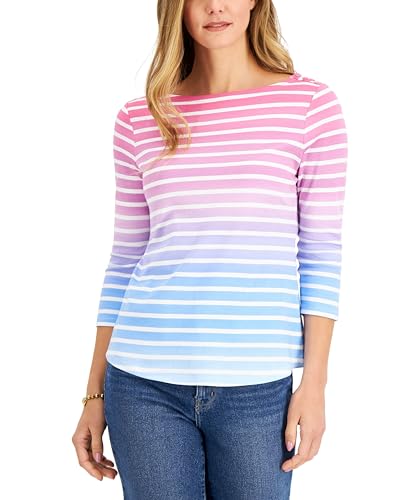 Charter Club Pima Cotton Striped Boat Neck Top
