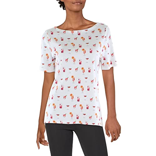Charter Club Womens Boat Neckline Short Sleeve Cotton Printed Top