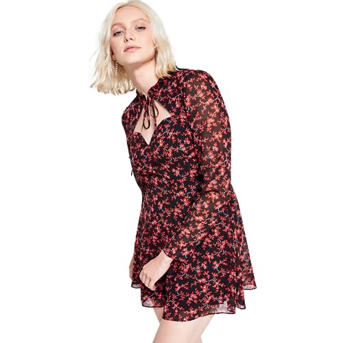 Bar III Floral Print Tie Neck Mini Dress