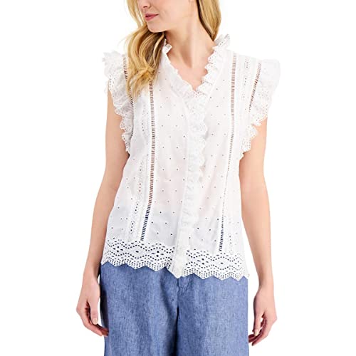 Charter Club Cotton Ruffled Eyelet Top
