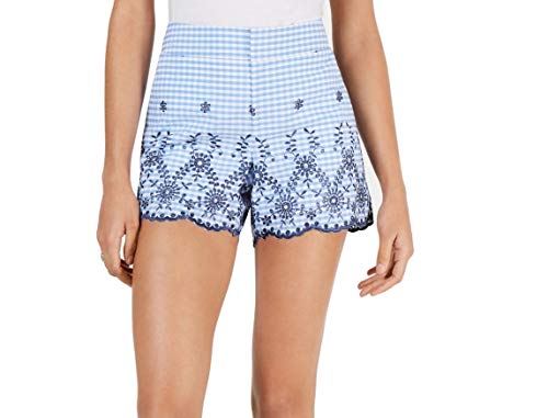 Maison Jules Gingham Embroidered Trim Cotton Shorts