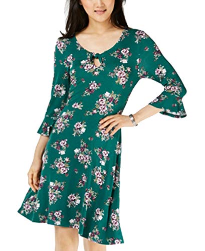 Juniors' Keyhole Printed Bell-Sleeve Dress