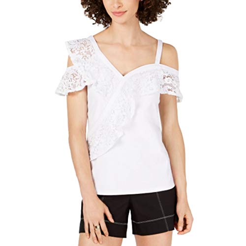 Lace Ruffle Cold Shoulder Top