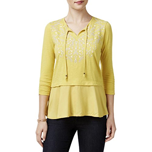 Style & Co Petite Embroidered Layered Look Peasant Top