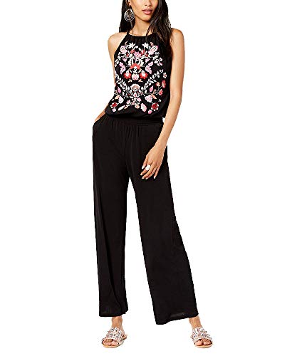 Petite Embroidered Halter Jumpsuit