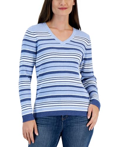 Karen Scott Womens Cotton Striped Iysha Sweater