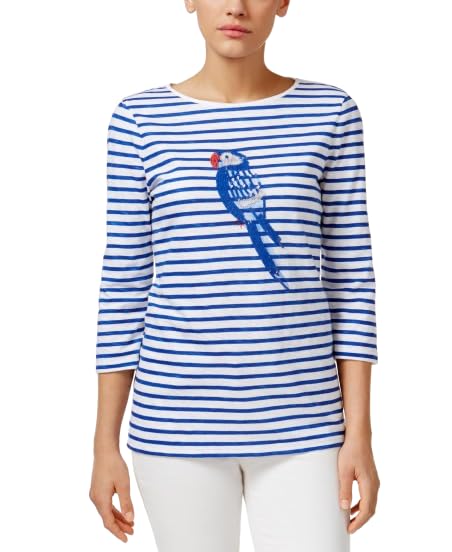 Charter Club Petite Embellished Graphic Striped Tee