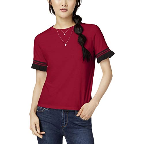 Juniors' Contrast Stripe Ruffle-Sleeve T-Shirt
