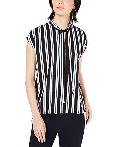 Bar III Striped Tie Neck Top