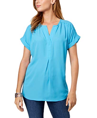 Charter Club Cuffed Sleeve Split Neck Top