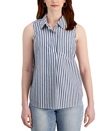 Style & Co Womens Cotton Poplin Printed Sleeveless Popover Shirt