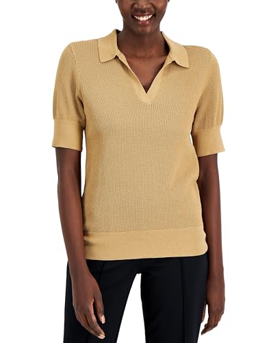 Alfani Womens Pointelle Polo Sweater