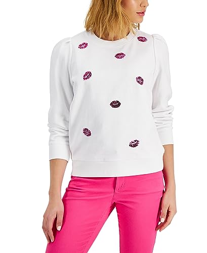 Charter Club Sequin Embellished Lip Graphic Sweatshirt