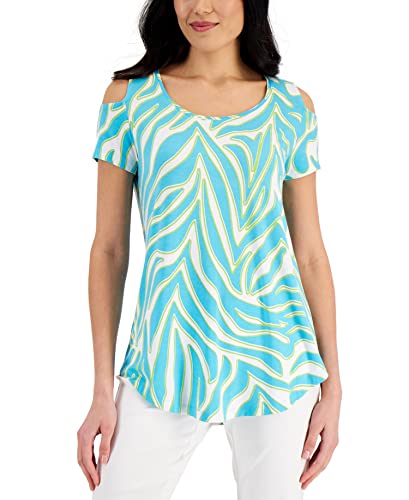 JM Collection Womens Animal Print Cold Shoulder Top