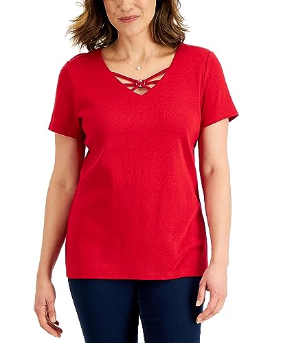 Karen Scott Womens Cotton Crisscross V Neck Top
