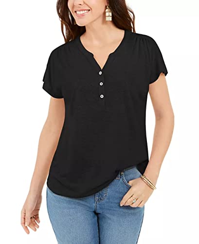 Style & Co Dolman Sleeve Henley Linen Blend Top