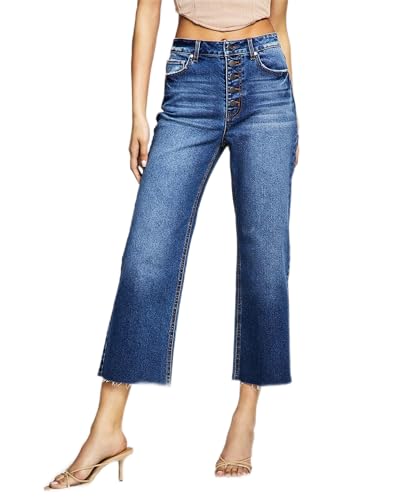Now This Womens Cotton Ripped Cropped Wide Leg Jeans