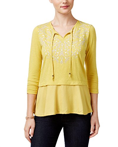 Style & Co Petite Embroidered Layered Look Peasant Top